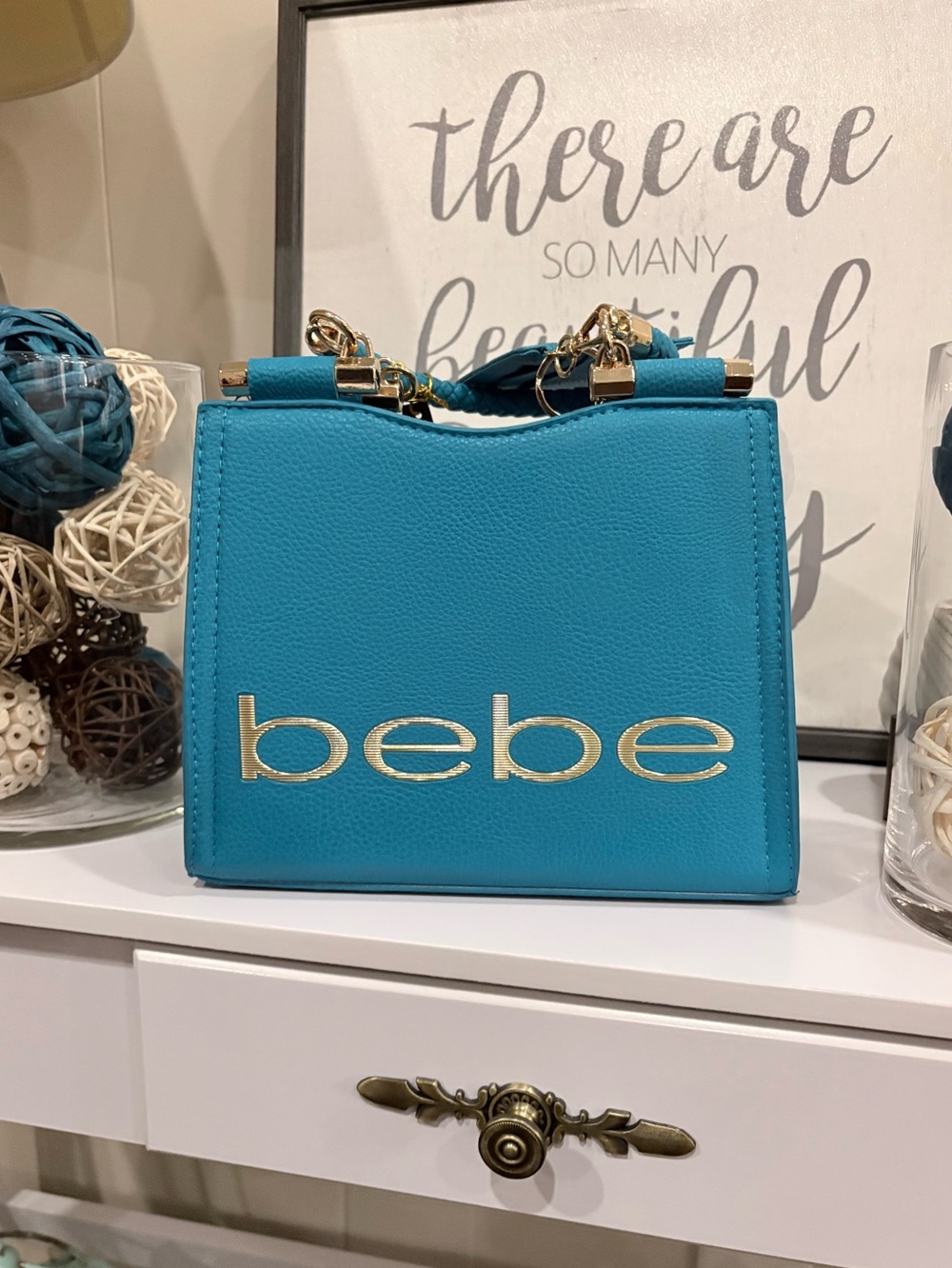 Bebe Turquoise Logo Mini Top-Handle Bag